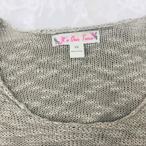 Knit Tan White Lace Hem Knit Pullover Crew Neck Sweater Top Size XS - Picture 6 of 11